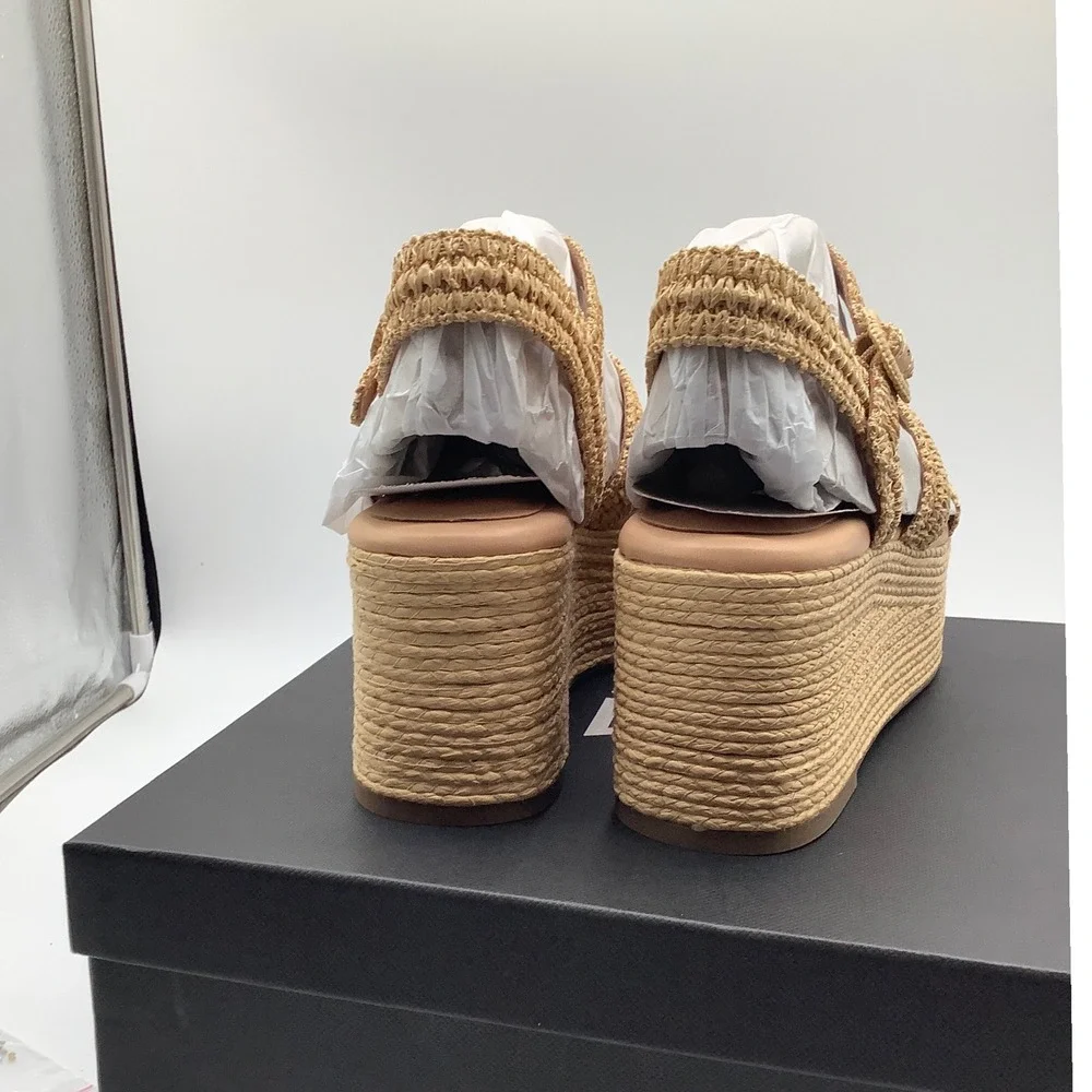 Marc‎ Fisher LTD Womens Tan Raffia Platform Espadrille Wedge Sandals Size 8.5M